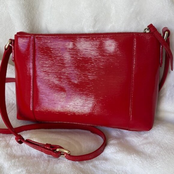 Cole Haan Red Patent Textured Leather Crossbody Purse - Picture 3 of 16